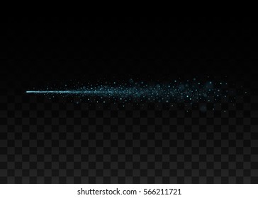 Glitter comet tail. Isolated on black transparent background. Vector illustration, eps 10.