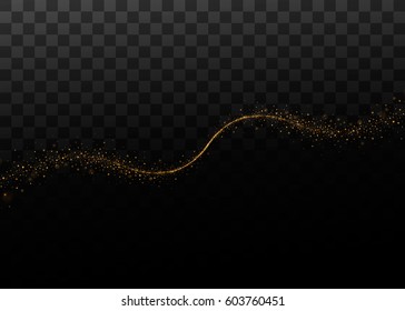 Glitter comet tail. Isolated on black transparent background. Vector illustration, eps 10.