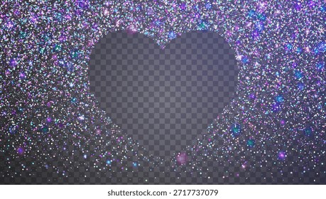 Glitter Confetti Em Forma De Coração. Cintilações Brilhantes Azuis Para Carnaval E Festa. Holograma Valentine E Casamento Fundo. Luz holográfica brilhante.  Iridescente Glitter Confetti Para Amor Conceito