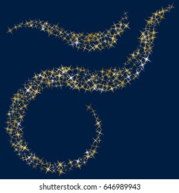 Glitter confetti, magic shining sparkles design. Decorative pattern. Cosmic abstract vector background with gold star elements. Vector shiny color gold wave design with glitter effect on dark backdrop