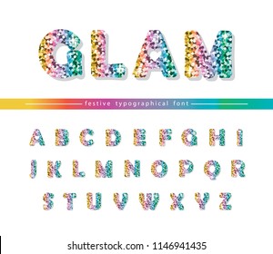 Glitter Confetti Multicolored Font Isolated On White. Glamour Alphabet For Valentine S Day, Birthday Design. Girly. Vector