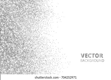 Glitter confetti, snow falling from the side. Vector silver dust, explosion isolated on white. Sparkling border, frame. Great for wedding invitations, party posters, Christmas and birthday cards.