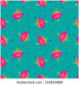 glitter donut line star planet pattern girl tee illustration art vector 
