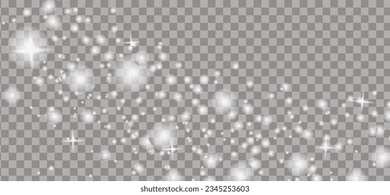 Nubes de polvo deslumbrantes con chispas aisladas en un fondo transparente. El fondo espumoso y duro. Humo brillante brillante brillante o salpicaduras. Ilustración vectorial. Diseño decorativo de elementos aislados. 