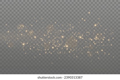 Glitter dust. Shiny gold particles. Luxury sparkling effect. Magic golden confetti. Christmas powder with bokeh. Glowing explosion for greeting card or invitation. Vector illustration.