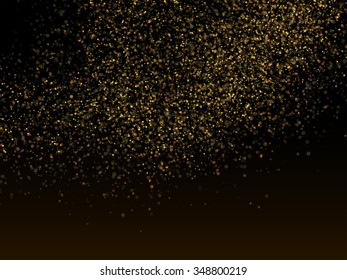 Glitter dust. Vector gold glitter texture on a black background.
