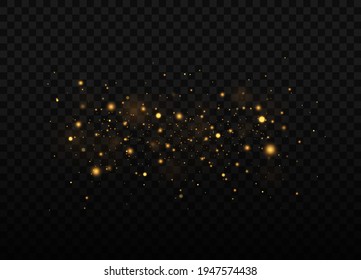 Glitter effect of particles. The dust sparks and golden stars shine with special light.