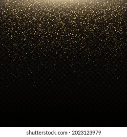 Efecto brillante de las partículas. Las chispas de polvo y las estrellas doradas brillan con luz especial.