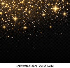 Efecto brillante de las partículas. Las chispas de polvo y las estrellas doradas brillan con luz especial.