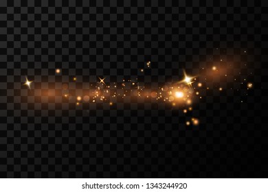  Glitter effect of particles.  Vector sparkles on a transparent background. Christmas light effect. Sparkling magical dust particles.The dust sparks and golden stars shine with special light.
