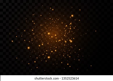  Glitter effect of particles.  Vector sparkles on a transparent background. Christmas light effect. Sparkling magical dust particles.The dust sparks and golden stars shine with special light.
