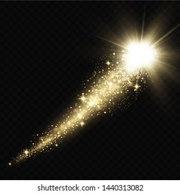  Glitter effect of particles.  Vector sparkles on a transparent background. Christmas light effect. Sparkling magical dust particles.The dust sparks and golden stars shine with special light.
