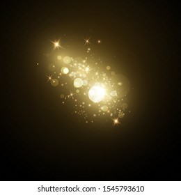 Glitter effect of particles.  Vector sparkles on a transparent background. Christmas light effect. Sparkling magical dust particles.The dust sparks and golden stars shine with special light.
