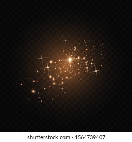  Glitter effect of particles.  Vector sparkles on a transparent background. Christmas light effect. Sparkling magical dust particles.The dust sparks and golden stars shine with special light.