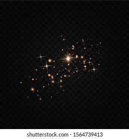  Glitter effect of particles.  Vector sparkles on a transparent background. Christmas light effect. Sparkling magical dust particles.The dust sparks and golden stars shine with special light.
