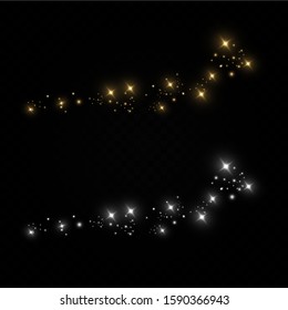  Glitter effect of particles.  Vector sparkles on a transparent background. Christmas light effect. Sparkling magical dust particles.The dust sparks and golden stars shine with special light.