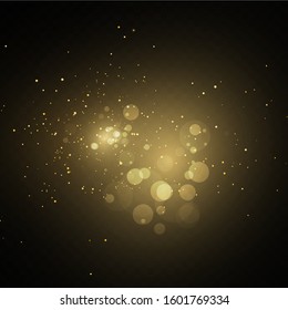  Glitter effect of particles.  Vector sparkles on a transparent background. Christmas light effect. Sparkling magical dust particles.The dust sparks and golden stars shine with special light.