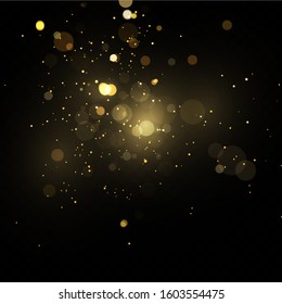  Glitter effect of particles.  Vector sparkles on a transparent background. Christmas light effect. Sparkling magical dust particles.The dust sparks and golden stars shine with special light.