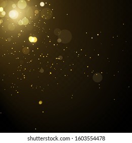  Glitter effect of particles.  Vector sparkles on a transparent background. Christmas light effect. Sparkling magical dust particles.The dust sparks and golden stars shine with special light.