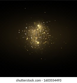  Glitter effect of particles.  Vector sparkles on a transparent background. Christmas light effect. Sparkling magical dust particles.The dust sparks and golden stars shine with special light.