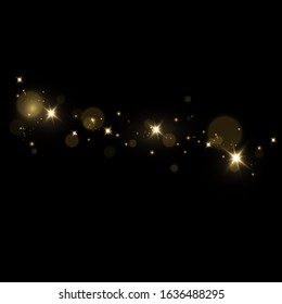  Glitter effect of particles.  Vector sparkles on a transparent background. Christmas light effect. Sparkling magical dust particles.The dust sparks and golden stars shine with special light.
