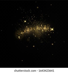  Glitter effect of particles.  Vector sparkles on a transparent background. Christmas light effect. Sparkling magical dust particles.The dust sparks and golden stars shine with special light.