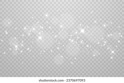 Glitter effect. Silver sparkle with bright stars. White shiny wave. Christmas special light. Fantasy sparkling dust. Abstract magic particles. Vector illustration.