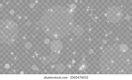 Efecto brillo. Brillo plateado con estrellas brillantes. Onda blanca brillante. Navidades de luz especial. Polvo brillante de fantasía. Abstractas partículas mágicas. Ilustración vectorial.