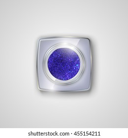 Glitter eyeshadow in a glass jar. Diamond powder. Shining eyeshadow. Vector illustration.