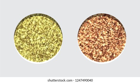 Glitter Eyeshadow Tinsel Shimmer, Lipstick or Powder. Abstract Shine Circles, Make up Palette, Vector.