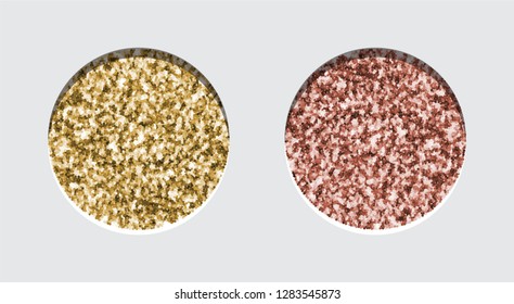 Glitter Eyeshadow Tinsel Shimmer, Lipstick or Powder. Abstract Shine Circles, Make up Palette, Vector.