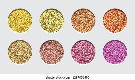 Glitter Eyeshadow Tinsel Shimmer, Lipstick or Powder. Abstract Shine Circles, Make up Palette, Vector.