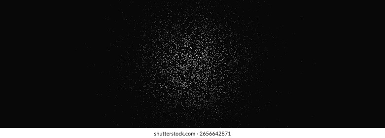 Brillo cayendo partículas de plata sobre fondo oscuro. Polvo de lentejuelas. Spray de brillo. Estrella mágica. Brilla la textura del resplandor de plata. Tarjeta de Navidad. Shimmer marco de fiesta de lujo. Ilustración vectorial.