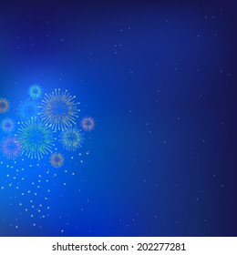 glitter firework pattern on dark blue sky background (vector)