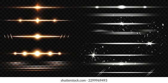 Glitter glare. Set of glowing isolated transparent light effects, blue glare, explosion, glitter, line, sun flare, spark and stars. Beautiful optical effect of sunlight reflection.