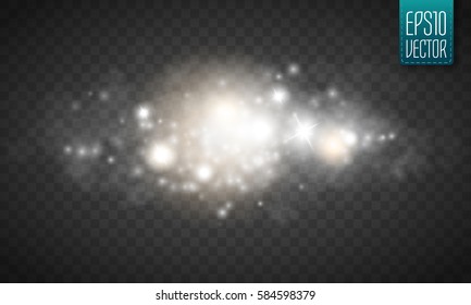 Glitter glow special light effect. Sparkling magic dust particles with smoke. Vector illustration