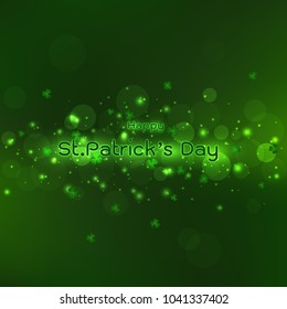 Glitter and glowing light on dark green background for St.Patrick's Day,vector illustration