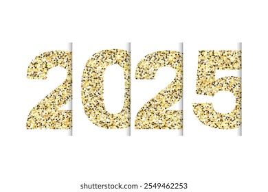 Tipografía de oro brillante 2025 con tema festivo de año nuevo