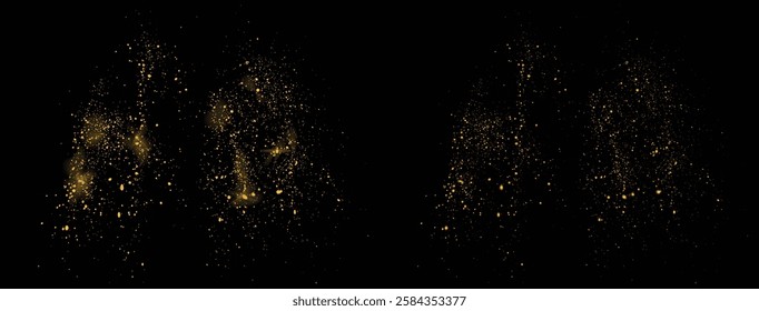 Glitter gold bokeh celebratory texture. Gold glitter light effect golden color confetti festive background. Gold glitter golden dust background