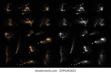 Glitter gold celebratory texture background set. Stardust light effect gold glitter illustration collection
