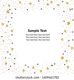  Glitter gold circle and polka dots and squares. Advertisement, birthday, t-shirt, business...etc design element frame vector background