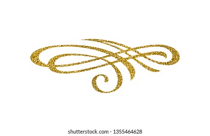 Glitter Gold Flourish Element. Ornamental Design Element. Page Decor. Vector Illustration.