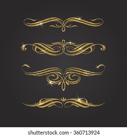 Glitter gold flourishes vector design elements