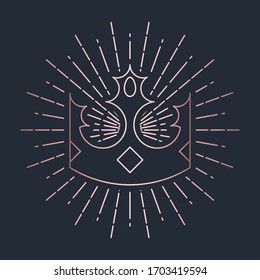 Glitter gold foil crown.Vector isolated icon.Glamour luxury design for selfie or video chat filter.Glow light confetti, bright sequins, sparkle tinsel, abstract bling, shimmer dust.