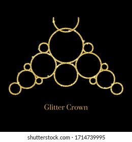 Corona de lámina de oro brillante.Icono aislado de vectores.Diseño lujoso glamour para selfie o filtro de video chat.Contenti de luz brillante, secuencias brillantes, tinte espumoso, bling abstracto, polvo de brillo.