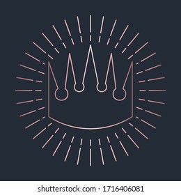 Glitter gold foil crown.Vector isolated icon.Glamour luxury design for selfie or video chat filter.Glow light confetti, bright sequins, sparkle tinsel, abstract bling, shimmer dust.