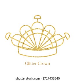 Corona de lámina de oro brillante.Icono aislado de vectores.Diseño lujoso glamour para selfie o filtro de video chat.Contenti de luz brillante, secuencias brillantes, tinte espumoso, bling abstracto, polvo de brillo.