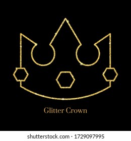Glitter gold foil crown.Vector isolated icon.Glamour luxury design for selfie or video chat filter.Glow light confetti, bright sequins, sparkle tinsel, abstract bling, shimmer dust.