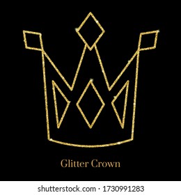 Glitter gold foil crown.Vector isolated icon.Glamour luxury design for selfie or video chat filter.Glow light confetti, bright sequins, sparkle tinsel, abstract bling, shimmer dust.