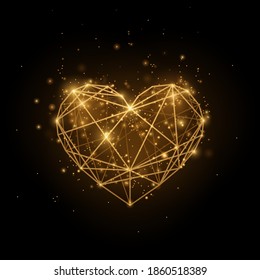 Glitter gold heart on black background